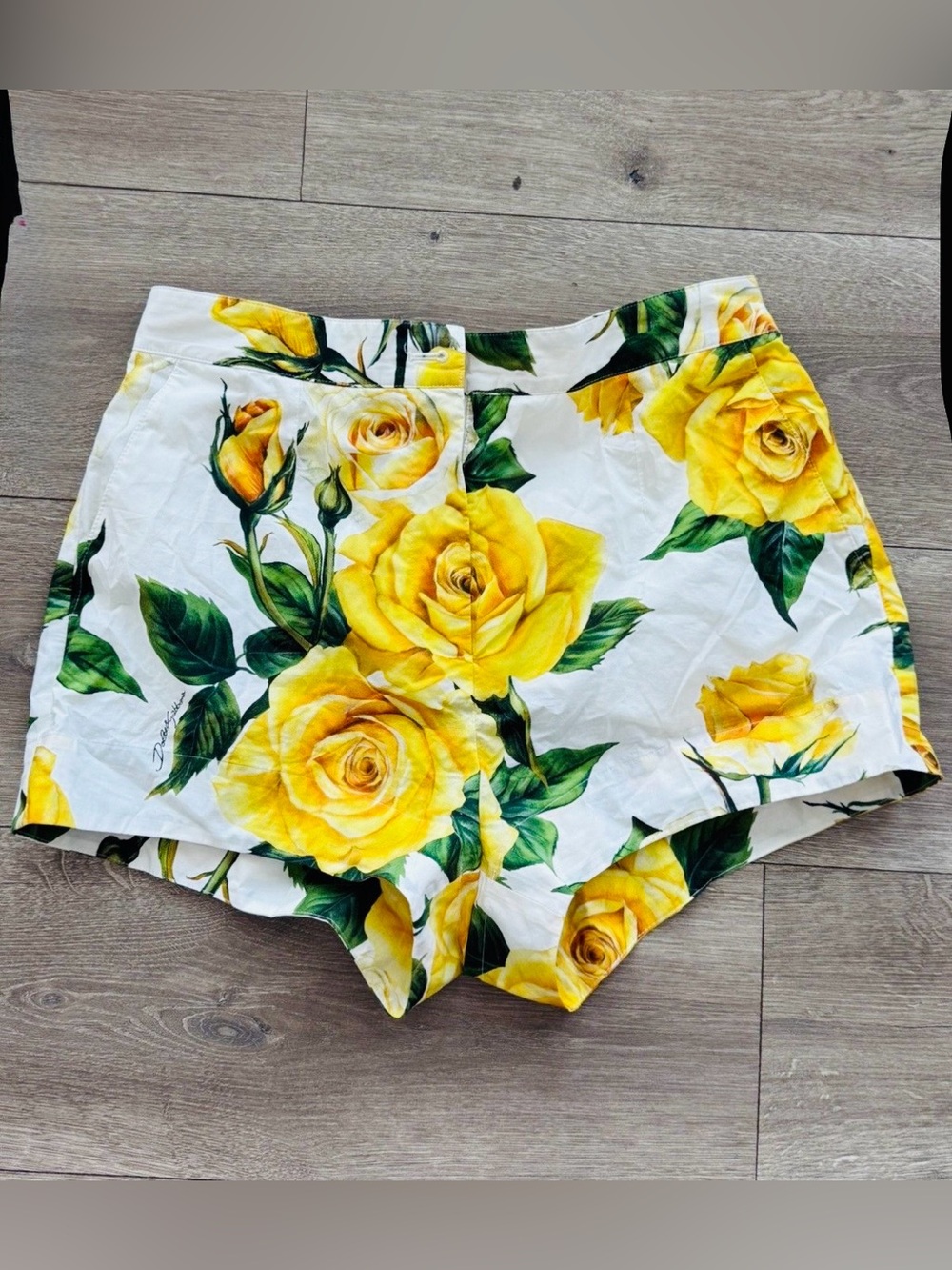 Dolce & Gabbana Yellow Rose Print High-Waist Shorts